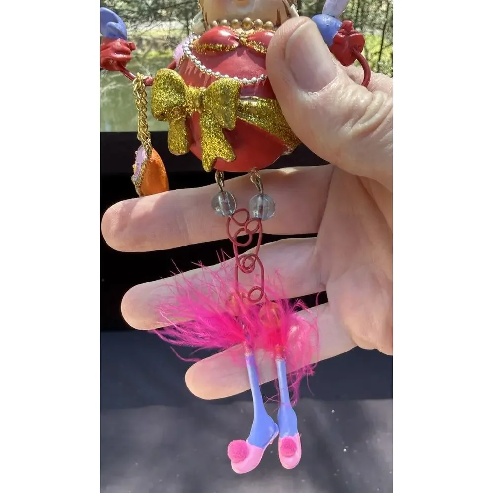 Vintage Katherines Collection Dangle Leg Fancy Cat Christmas Ornament Rare! -K2